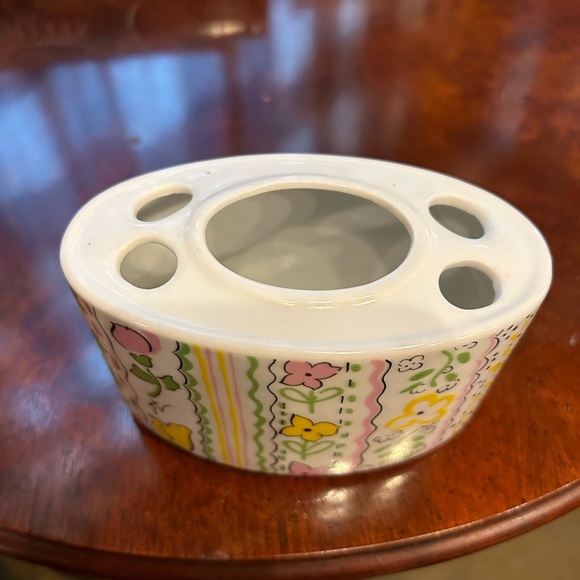 Vintage toothbrush and toothpaste holder Ribbons by Gloria Vanderbilt, yellow - Picture 2 of 6